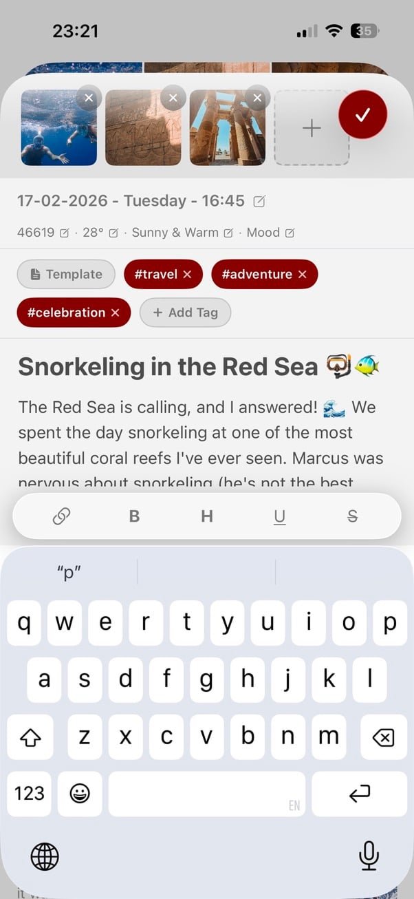 Writing an entry with the editing toolbar